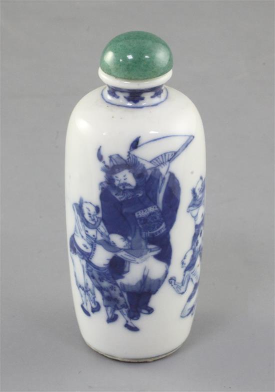 A Chinese blue and white ovoid snuff bottle, 19th century, height 7.7cm excl. stopper